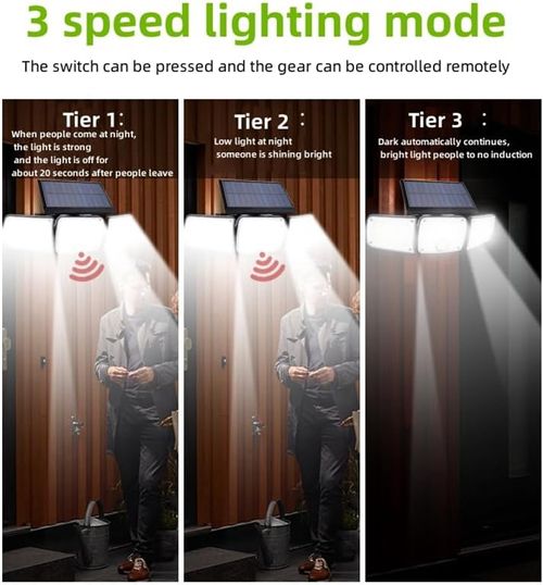 208LED Three Head Solar Lamp PIR Motion Sensor Waterproof Adjustable Angle Lights Solar garden Wall Light