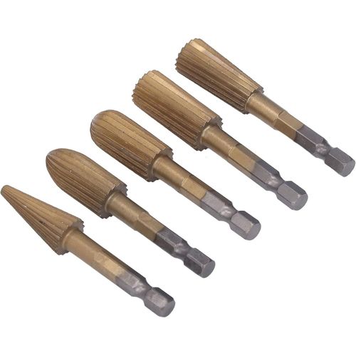 5‑Pack High‑Speed‑Steel Hex‑Shank Rotary File Burr Set