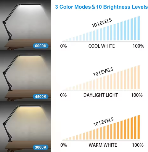 Led folding metal desk lamp clip
