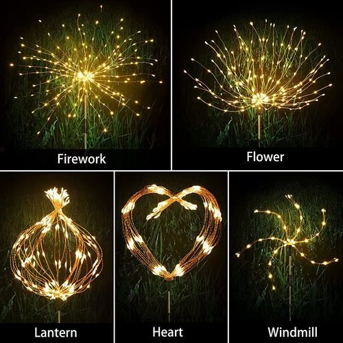 LED Solar Fireworks Lights Waterproof Outdoor Dandelion Flash String Fairy Lamp for Garden Landscape Lawn Decoration