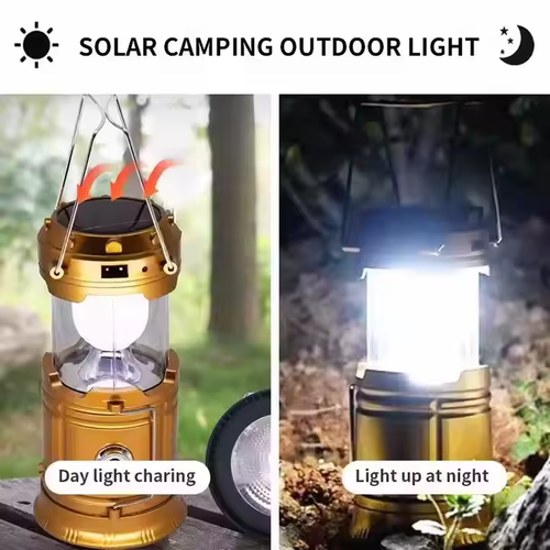 Rts Led Camping Lantern Light Solar Charging Plastic New Portable Telescopic USB Rechargeable Solar Folding mobile power bank