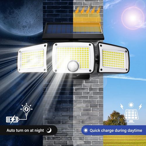 208LED Three Head Solar Lamp PIR Motion Sensor Waterproof Adjustable Angle Lights Solar garden Wall Light