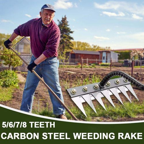 Garden Hand Rake Tool Carbon Steel 8 Teeth