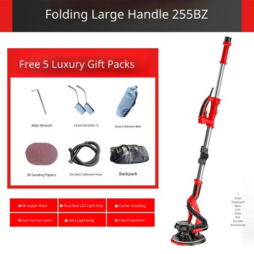 1550W 225mm Foldable Drywall Sander with LED Light Strip and Self-priming Putty Powder for Dust-Free Wall Surfaces