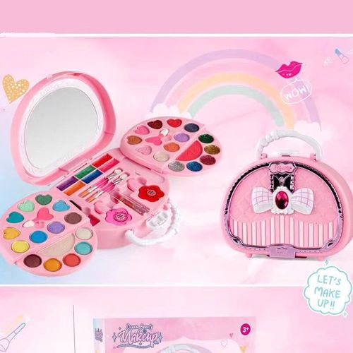 Kids Washable Makeup Toy Set with Portable Pink Handbag