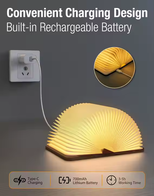 Cute Design Wooden Folding Rechargeable New Usb Book Lights