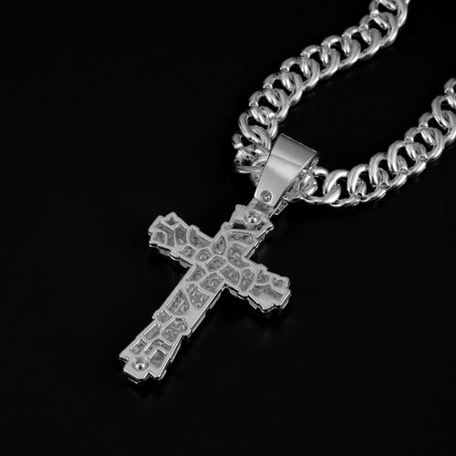 Fully Paved Rhinestone Cross Pendant Iced Cuban Chain Statement Necklace