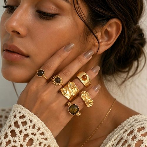 Vintage Irregular Geometric Gemstone Ring Set