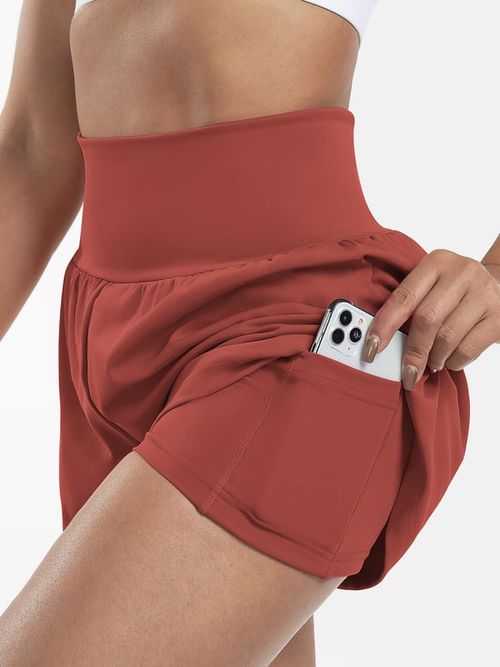 High Waisted 2-in-1 Yoga Shorts & Side Pockets size：XL