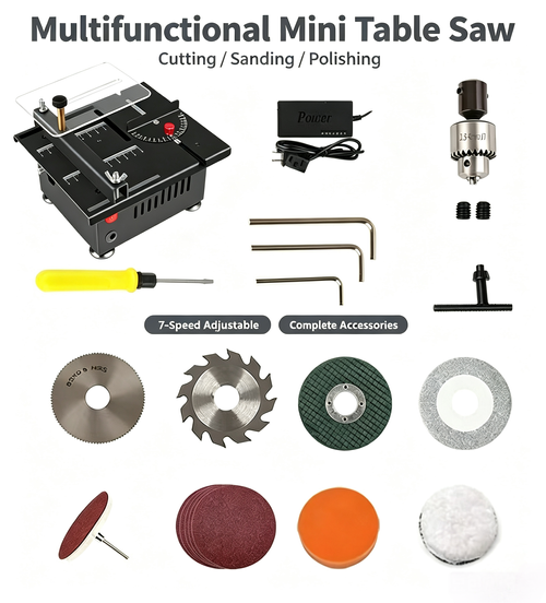 Mini Table Saw – 4-in-1 Cuts, Sands, Drills & Carves, Portable Desktop Workshop