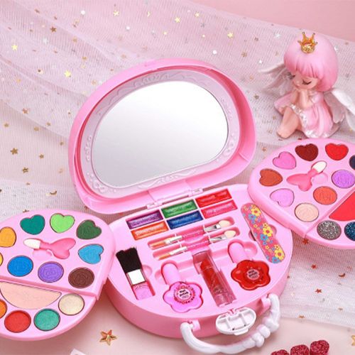 Kids Washable Makeup Toy Set with Portable Pink Handbag