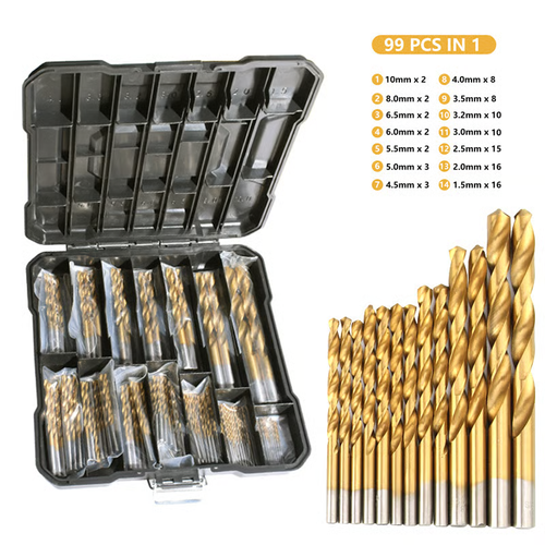 💥Titanium Twist Drill Bit Set, 135° Tip High Speed Steel Bit Kit