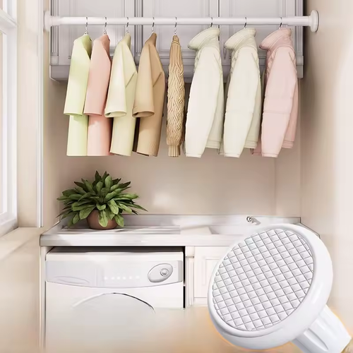 Multifunctional no-drill telescopic clothes drying rack for balcony and bathroom curtain rod