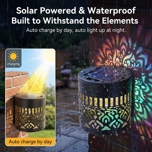 🔥4-Pack Solar Mandala Projector Wall Lights