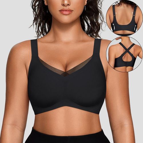 Women Wireless V Neck Crossover Mesh Bra