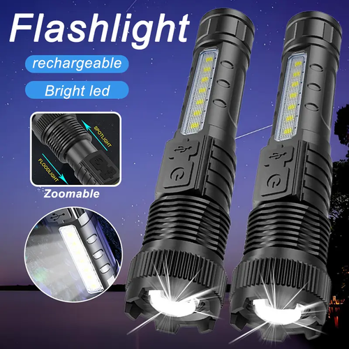 Ultra Bright High-power Tactical Light Telescopic Type-C Charging Emergency Remote Waterproof Aluminum & ABS Body LED Flashlight