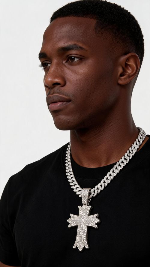 Iced Out Cross Pendant Necklace Set