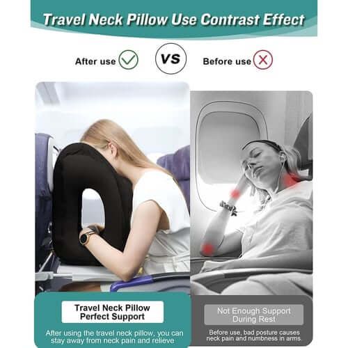 🌬️✈️😴 Portable, inflatable, ergonomic travel pillow: Enjoy a comfortable sleep anytime, anywhere 🧳💤