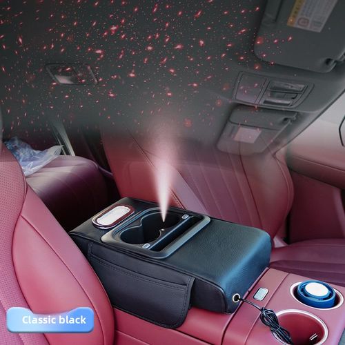 Car Armrest Storage Box with Star Sky Ambient Light & Heightening Cushion