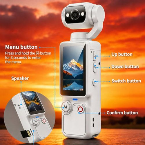 🎥Upgraded Vlogging Camera – 180° Rotating Lens, Full-Body Video Recorder for Travel, Daily Life & Content Creation