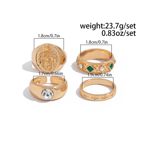 Fashion Retro Gold Signet Rings 4Pcs Jewelry Set💚