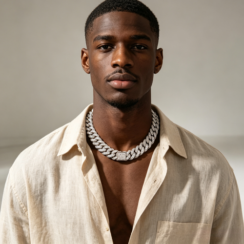 20MM 3-Row Rhinestone Cuban Link Chain Necklace for Men