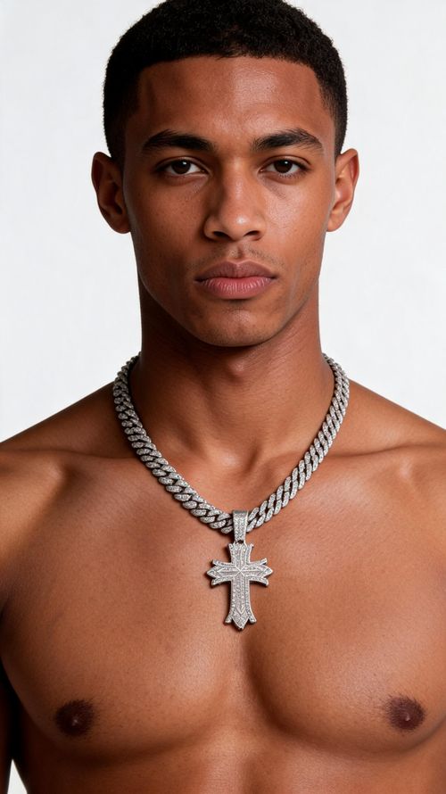Iced Out Cross Pendant Necklace Set