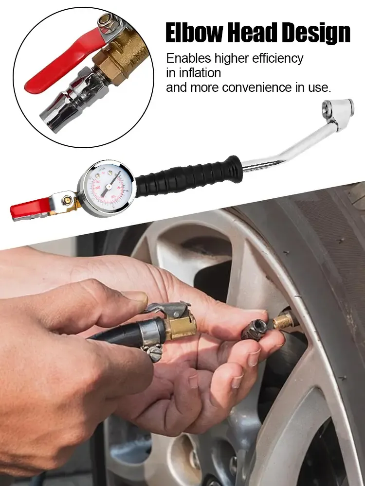 Tire quick inflator with valve and pressure gauge