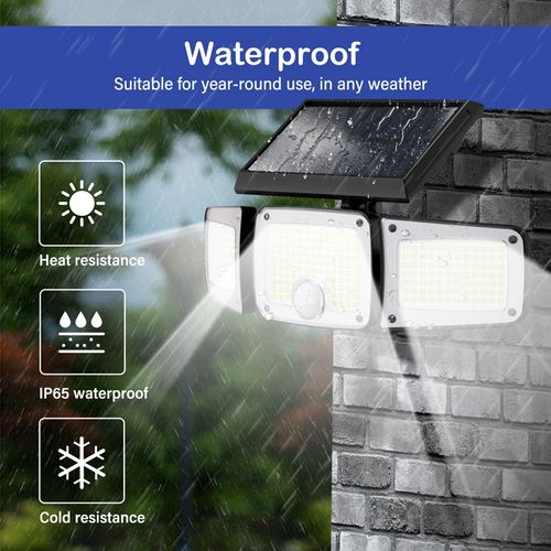 208LED Three Head Solar Lamp PIR Motion Sensor Waterproof Adjustable Angle Lights Solar garden Wall Light