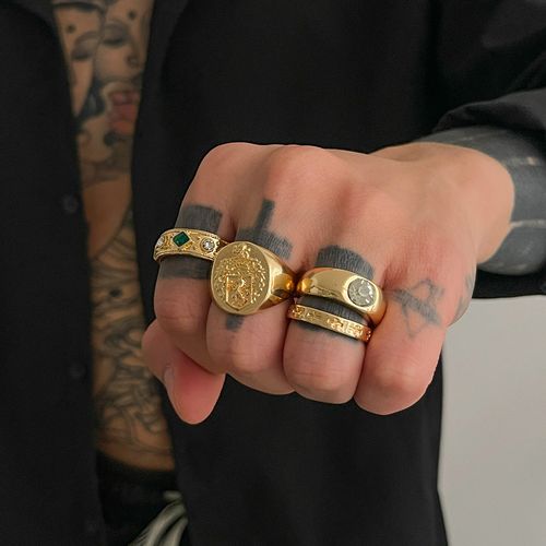 Fashion Retro Gold Signet Rings 4Pcs Jewelry Set💚