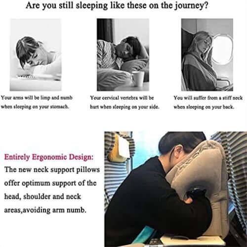 🌬️✈️😴 Portable, inflatable, ergonomic travel pillow: Enjoy a comfortable sleep anytime, anywhere 🧳💤
