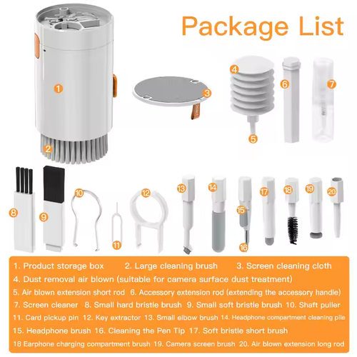 ortable 20 In1 Screen Spray Cleaner Camera Keyboard Cleaning Brush Set Earphone Mobile Phone Cleaning Kit