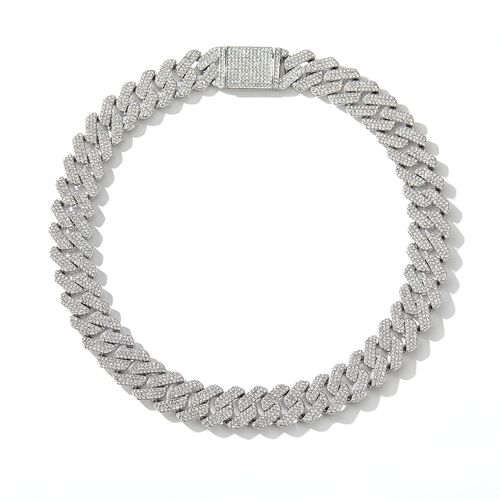 20MM 3-Row Rhinestone Cuban Link Chain Necklace for Men