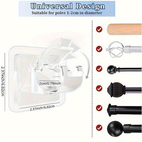 Nail-Free Adjustable Curtain Rod Holders（4 pairs）