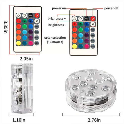 Submersible Waterproof Remote Control LED Lights for Pool（4 lights with 1 remote control）