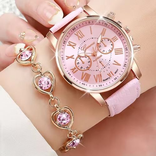 6PCS Fashion Women's Quartz Watch  Heart Rhinestone Jewelry Set(Without Box)