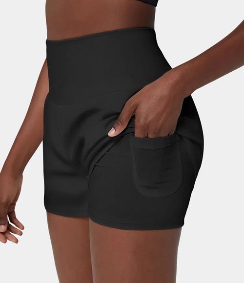 High Waisted 2-in-1 Yoga Shorts & Side Pockets size：XL