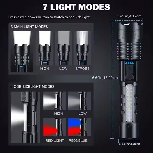 Ultra Bright High-power Tactical Light Telescopic Type-C Charging Emergency Remote Waterproof Aluminum & ABS Body LED Flashlight