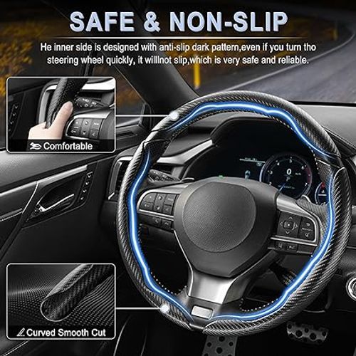 Carbon Fiber Silicone Anti-Slip Car Steering Wheel Cover Universal Fit