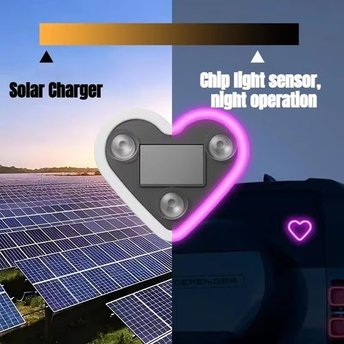 Buy1 get 1free -Solar Powered Wireless LED Heart C-Pillar Neon Light（red and blue）