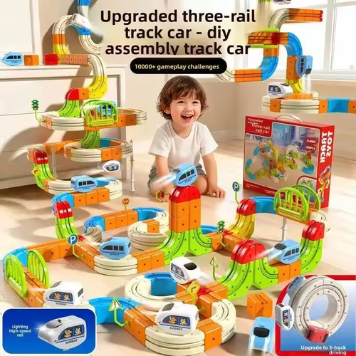 145pcs Anti-Gravity Changeable Racing Train Track Cube High-Speed Rail Car Electric Train Toys for Children Gift