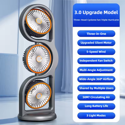 New Portable USB Rechargeable Three-Head Fan