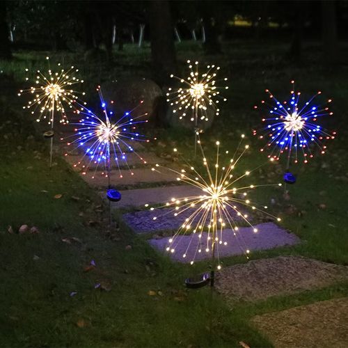 LED Solar Fireworks Lights Waterproof Outdoor Dandelion Flash String Fairy Lamp for Garden Landscape Lawn Decoration