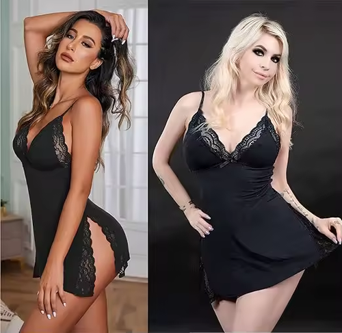 Lace Trim Slit Bowknot DecorSleep Dress