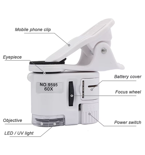 LED Light Mini Mobile Phone Microscope Cell Phone Clip On Microscope