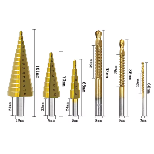 6PCS Titanium-Coated Step Drill Bit Set