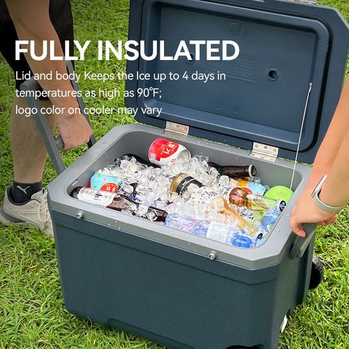 45L Outdoor Roller-Mounted Insulated Cooler Box, Ideal for Car Camping and Picnics
