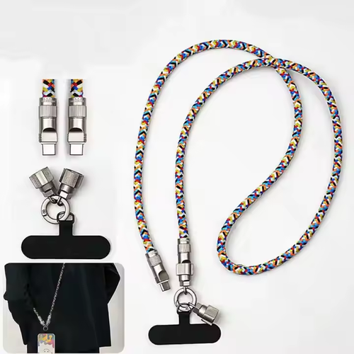 2 In 1 Universal Chain Lanyard Type C to Type-C PD 1.2M Fast Charger Cable Holder Chest Cell Phone Crossbody Strap phone cable
