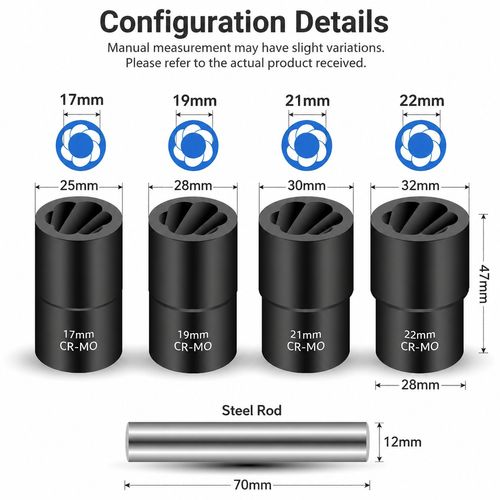 Drive Impact Bolt Nut Extractor Set, 5pcs Locking Wheel Lug Nut Remover Kit
