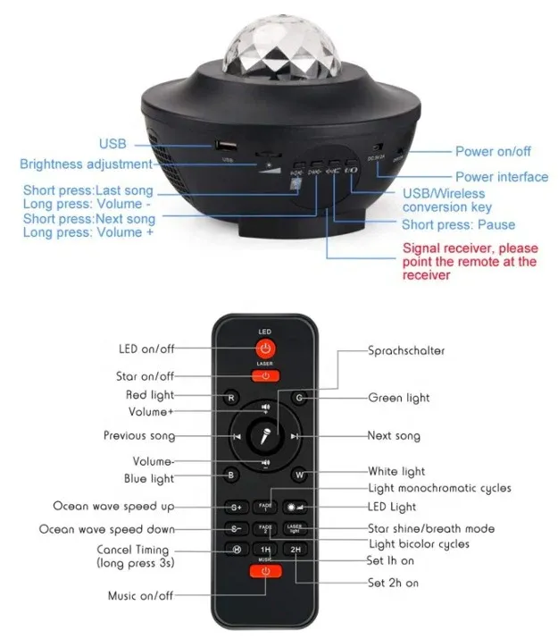 360° Rotating Starry Sky Projection Bluetooth Speaker